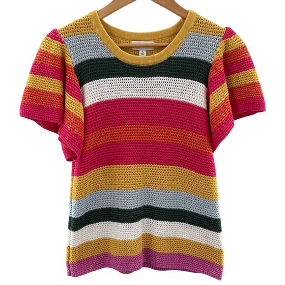 Evereve Haven Flutter Sleeve Open Knit Multi Color 100% Cotton Sweater Size XL - Picture 2 of 9